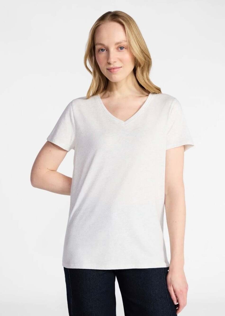 NWT Time And Tru Light Grey V-Neck T-Shirt Short Sleeve Cotton Tee